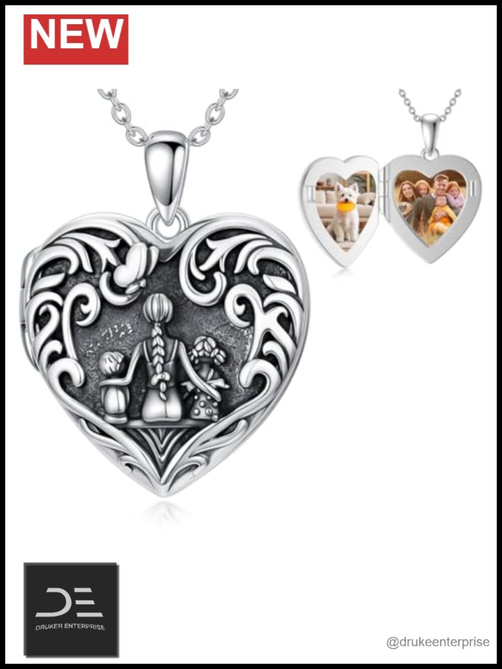 925 Sterling Silver Mother Daughter Heart Locket Necklace Photo Pendant